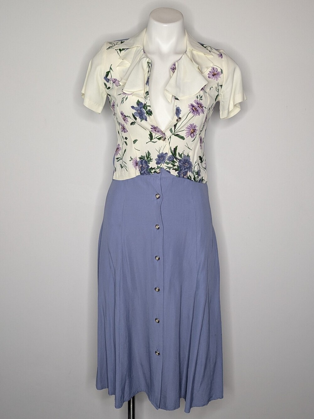 Vintage Amy Byer Blue White Floral Two Piece Skirt Set M